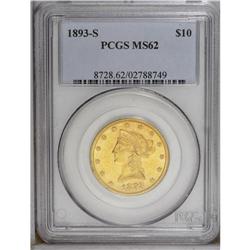 1893-S $10 MS62 PCGS. A flashy lemon-gold Liberty eagl