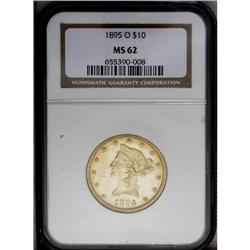 1895-O $10 MS62 NGC. Crisply struck except for the cla