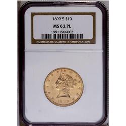 1899-S $10 Prooflike MS62 NGC. Sharp definition is app
