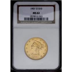 1901-O $10 MS62 NGC. Light orange and lime tints enric