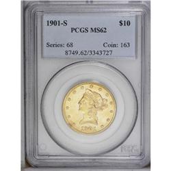 1901-S $10 MS62 PCGS. A highly lustrous lemon-tinged e