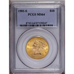 1901-S $10 MS64 PCGS. A mix of orange and yellow-gold