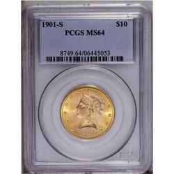 1901-S $10 MS64 PCGS. Dazzling luster radiates from va