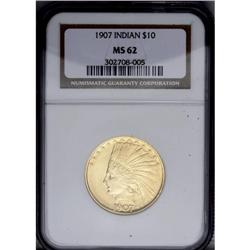 1907 $10 No Motto MS62 NGC. Lustrous and richly toned