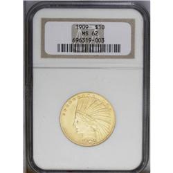 1909 $10 MS62 NGC. This lustrous canary-gold scarcer d