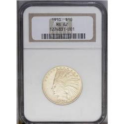 1910 $10 MS62 NGC. A lovely and lustrous straw-gold re