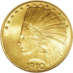 1910 $10 MS65 NGC. Brilliant, satiny luster bounces of