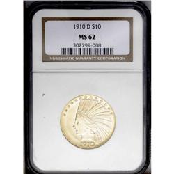 1910-D $10 MS62 NGC. Boldly struck with bright luster,