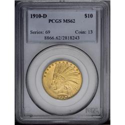 1910-D $10 MS62 PCGS.From The Steve Glenn Collection.