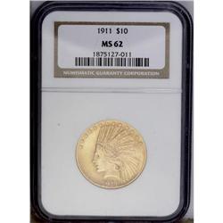 1911 $10 MS62 NGC. Satiny, nearly blemish-free surface