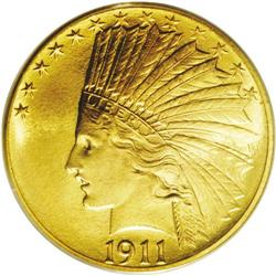 1911 $10 MS66 PCGS. Bright, satiny, unbroken luster ri