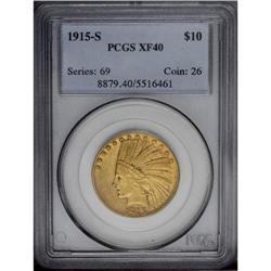 1915-S $10 XF40 PCGS.From The Steve Glenn Collection.