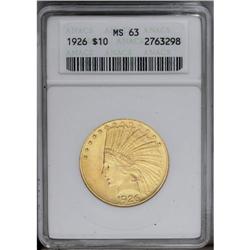 1926 $10 MS63 ANACS. Orange and lime tints enrich this