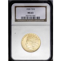 1926 $10 MS63 NGC. Highly lustrous with bright pink an