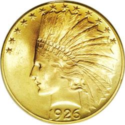 1926 $10 MS65 PCGS. Beautiful orange highlights yield