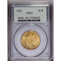 1932 $10 MS63 PCGS. Bright peach and apricot-gold colo