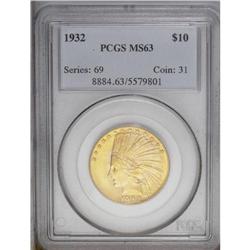 1932 $10 MS63 PCGS. Potent lemon-gold luster illuminat