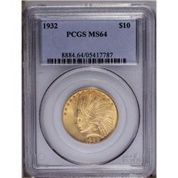 1932 $10 MS64 PCGS. Dazzling luster radiates from apri