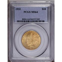 1932 $10 MS64 PCGS. Honey-gold patina displays traces