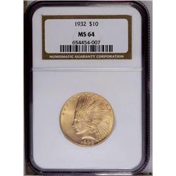 1932 $10 MS64 NGC. Superb mint frost with lightly vari