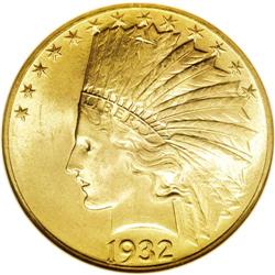 1932 $10 MS64 NGC. The 1932 Indian eagle is the single