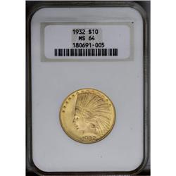 1932 $10 MS64 NGC. This appealing near-Gem exhibits br