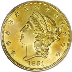 1851 $20 MS63 PCGS. Superb eye appeal is the hallmark