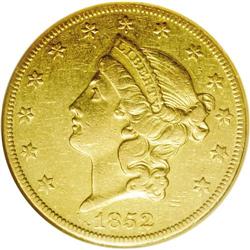 1852-O $20 AU50 NGC. Despite a modest mintage of 190,0