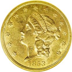 1853 $20 AU58 NGC. The 1853, with a mintage of over 1.