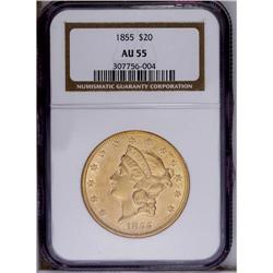 1855 $20 AU55 NGC. The 1855 is considered the eighth