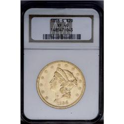 1856-S $20 XF40 NGC.From The Steve Glenn Collection.