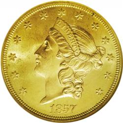 1857 $20 MS64 NGC. Here is a coin for the ages, and on
