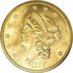 1857-S $20 MS64 PCGS.