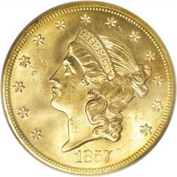 1857-S $20 MS64 PCGS.