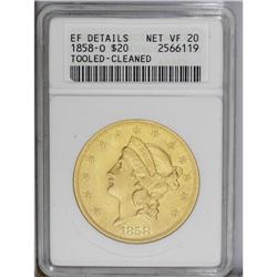 1858-O $20 --Tooled, Cleaned--ANACS. XF Details, Net VF