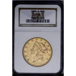 1859-S $20 XF45 NGC.From The Steve Glenn Collection.