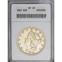 1861 $20 XF45 ANACS. A sharp and partly lustrous piece