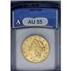 1861 $20 AU55 ANACS. Yellow and tan-gold patination al