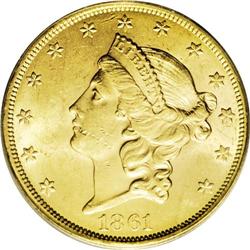 1861 $20 MS61 PCGS. This coin offers a generally pleas