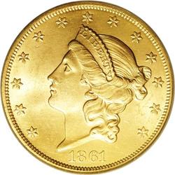 1861 $20 MS63 PCGS. Even at the MS63 level--unusual fo