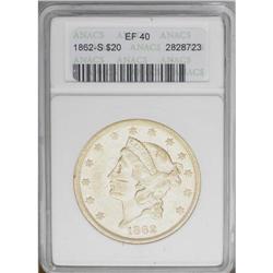 1862-S $20 XF40 ANACS. This Civil War-era double eagle