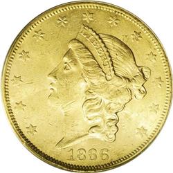 1866-S $20 No Motto AU58 PCGS. This issue is the only