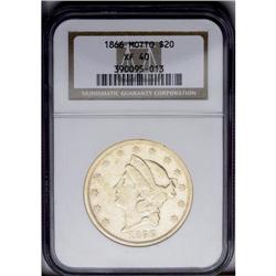 1866 $20 XF40 NGC.From The Steve Glenn Collection.