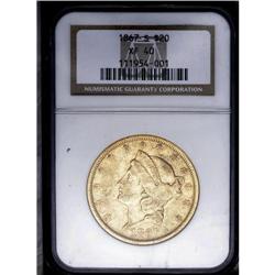 1867-S $20 XF40 NGC.From The Steve Glenn Collection.
