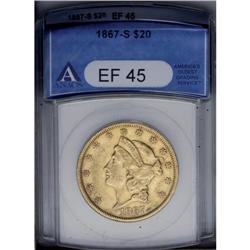 1867-S $20 XF45 ANACS. The ''67-S is a scarcer Type Tw
