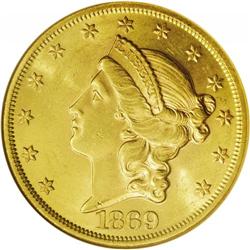 1869 $20 --Rims Filed--ANACS. MS60 Details. Only a coup