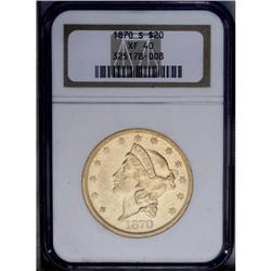 1870-S $20 XF40 NGC.From The Steve Glenn Collection.
