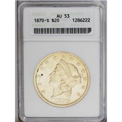 1870-S $20 AU53 ANACS. Substantial luster beckons when
