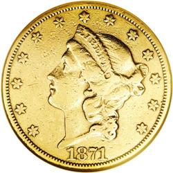 1871-CC $20 --Cleaned--ANACS. XF40 Details. Variety 1-A