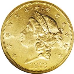 1872-S $20 MS60 NGC. This date is scarce in Mint State